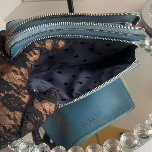 Kate Spade blue Leather Anita Patterson Drive doble zipper Wallet wrislet - Picture 9 of 17